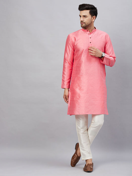 Men's Pink Silk Blend Straight Kurta Pyjama Set