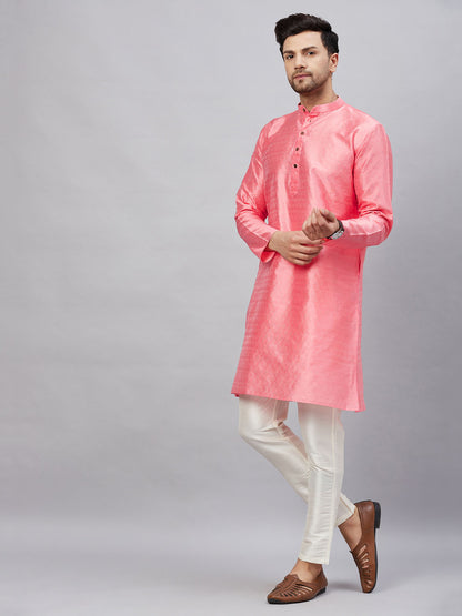 Men's Pink Silk Blend Straight Kurta Pyjama Set