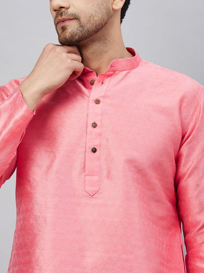 Men's Pink Silk Blend Straight Kurta Pyjama Set