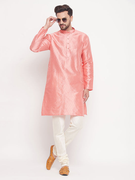 Men's Pink Silk Blend Straight Kurta Pyjama Set
