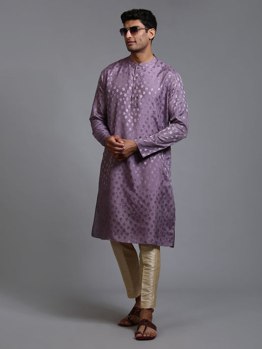 Men's Purple Silk Blend Straight Kurta Pyjama Set