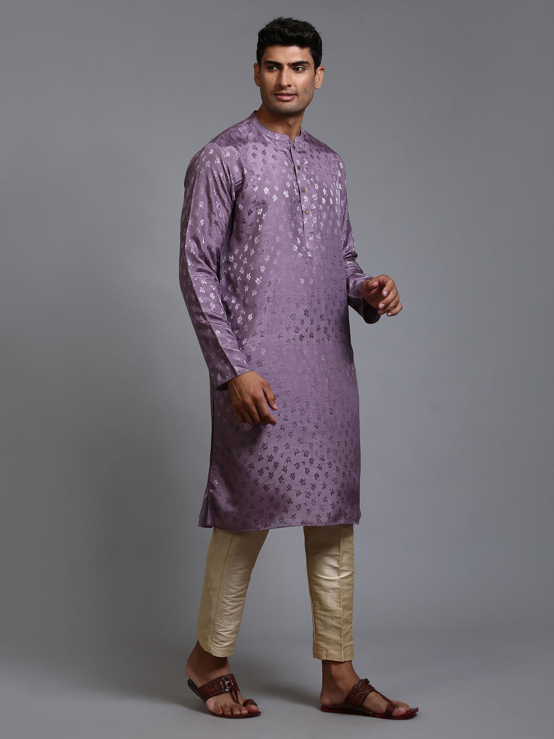 Men's Purple Silk Blend Straight Kurta Pyjama Set