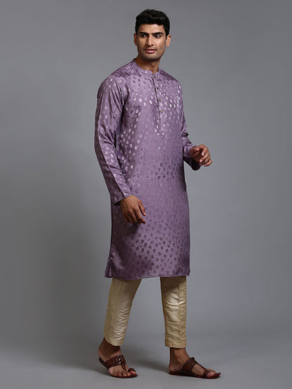 Men's Purple Silk Blend Straight Kurta Pyjama Set