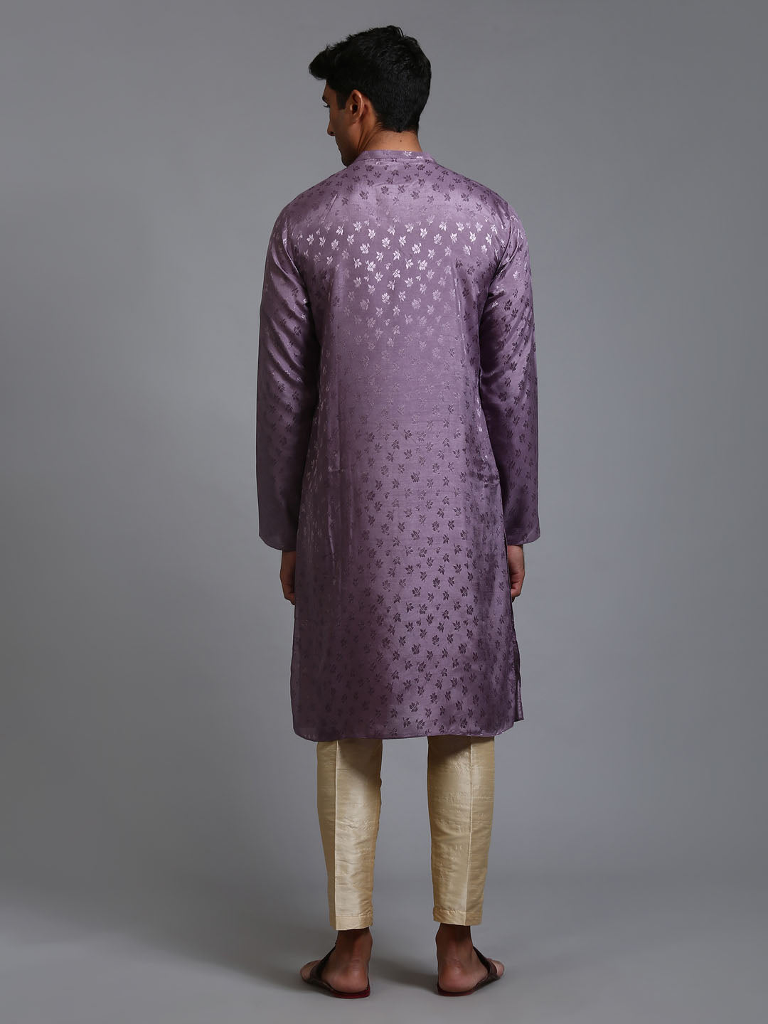 Men's Purple Silk Blend Straight Kurta Pyjama Set