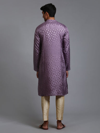 Men's Purple Silk Blend Straight Kurta Pyjama Set