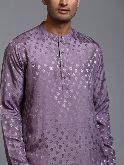 Men's Purple Silk Blend Straight Kurta Pyjama Set