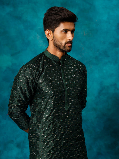 Men's Green Silk Blend Straight Kurta Pyjama Set