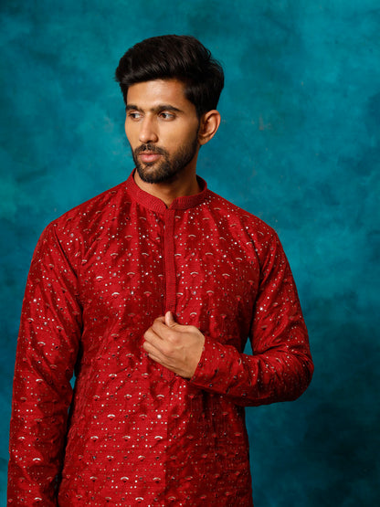 Men's Maroon Silk Blend Straight Kurta Pyjama Set