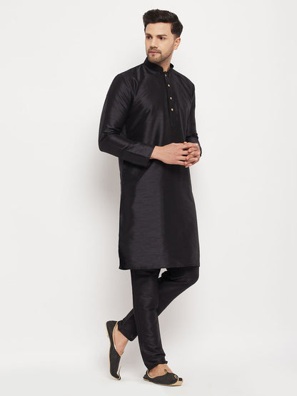 Men's Black Silk Blend Straight Kurta Pyjama Set
