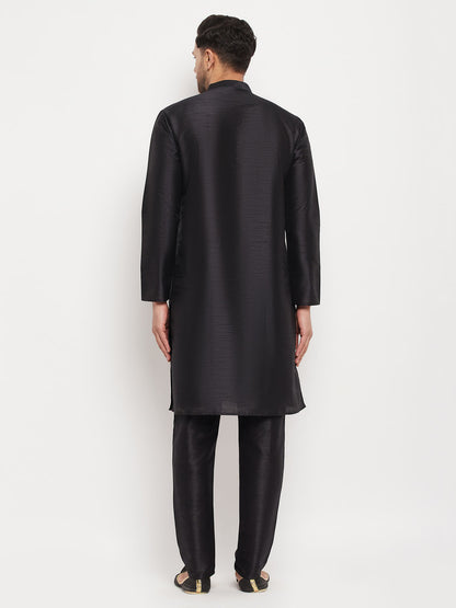 Men's Black Silk Blend Straight Kurta Pyjama Set