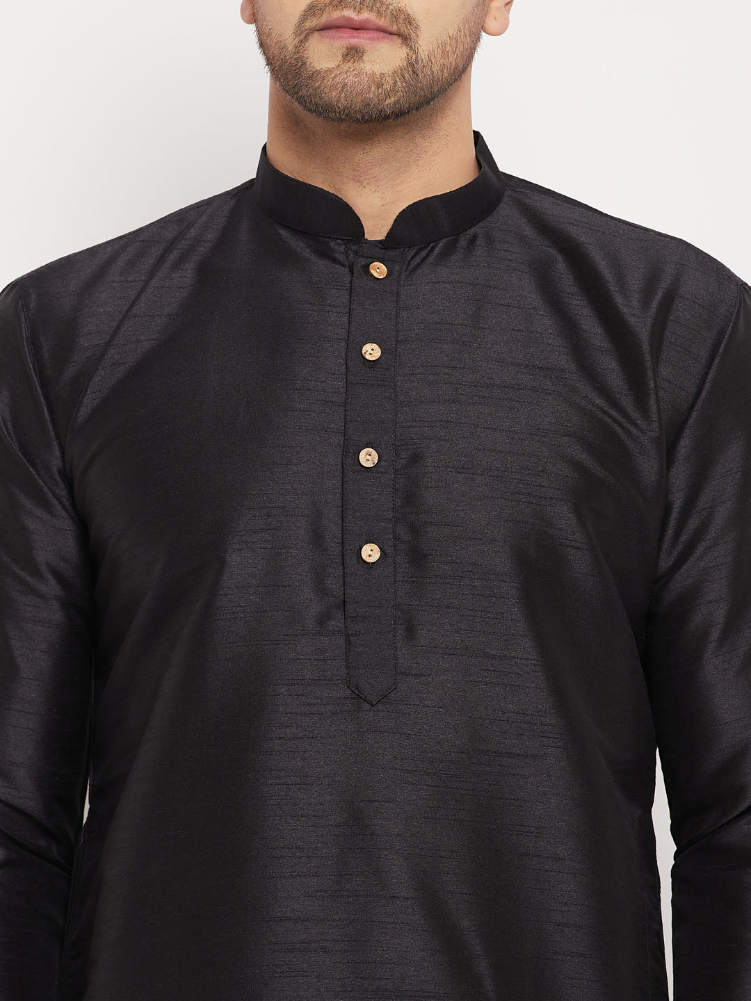 Men's Black Silk Blend Straight Kurta Pyjama Set