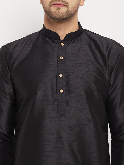 Men's Black Silk Blend Straight Kurta Pyjama Set