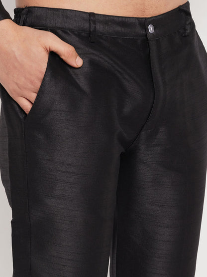 Men's Black Silk Blend Straight Kurta Pyjama Set