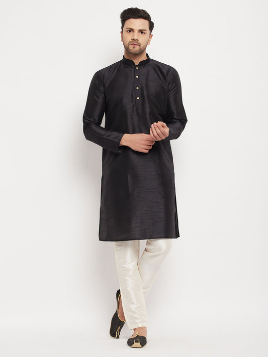 Men's Black Silk Blend Straight Kurta Pyjama Set