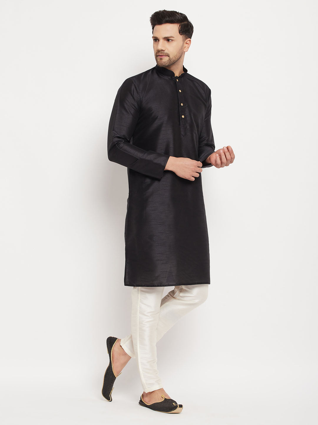 Men's Black Silk Blend Straight Kurta Pyjama Set