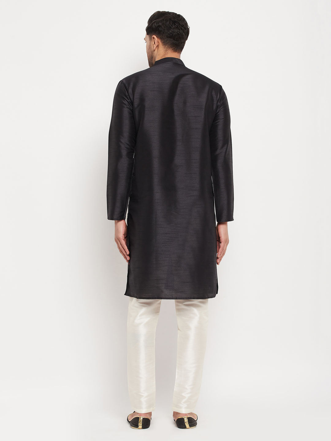 Men's Black Silk Blend Straight Kurta Pyjama Set