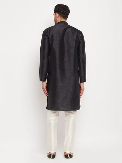 Men's Black Silk Blend Straight Kurta Pyjama Set