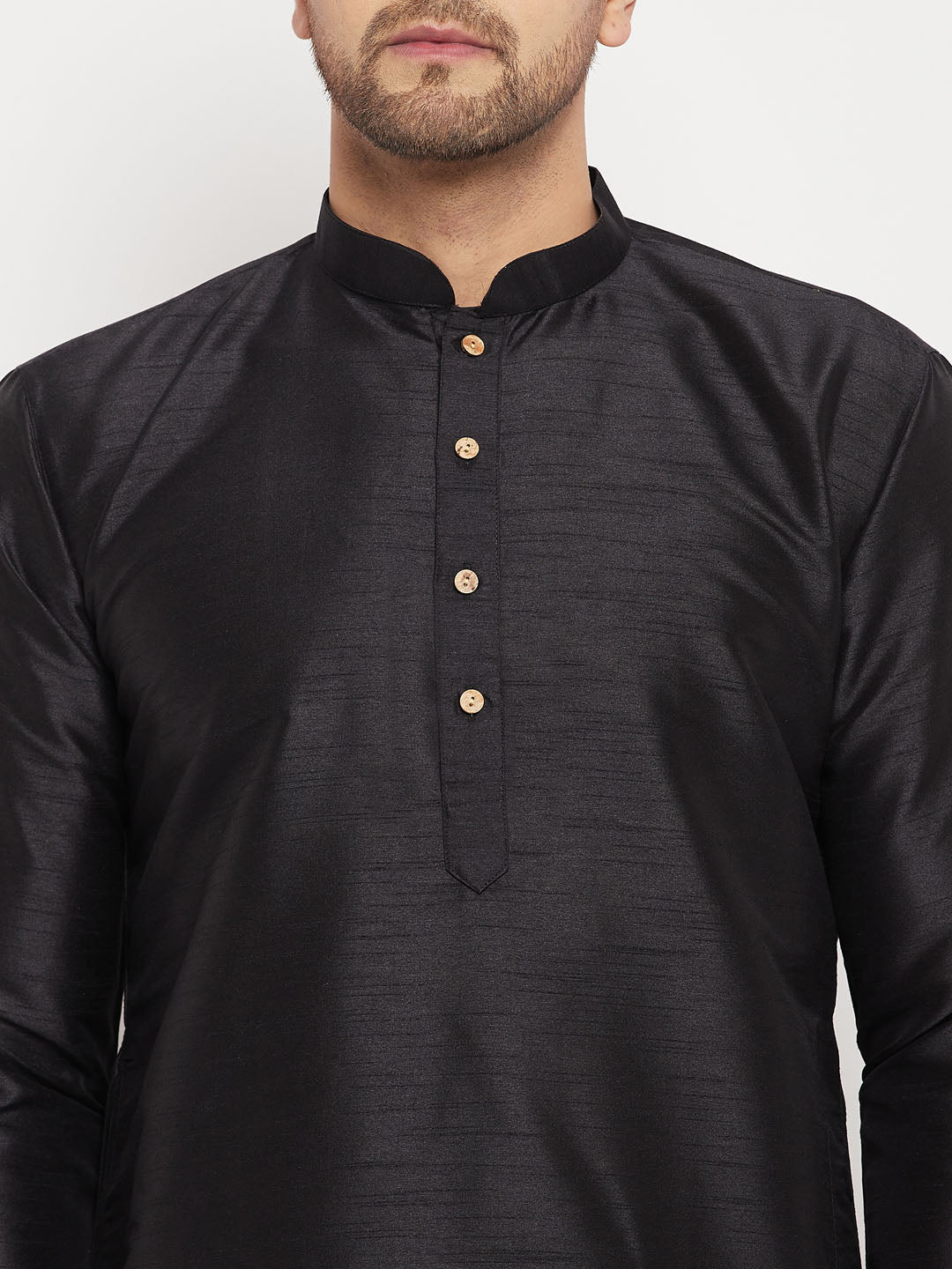 Men's Black Silk Blend Straight Kurta Pyjama Set