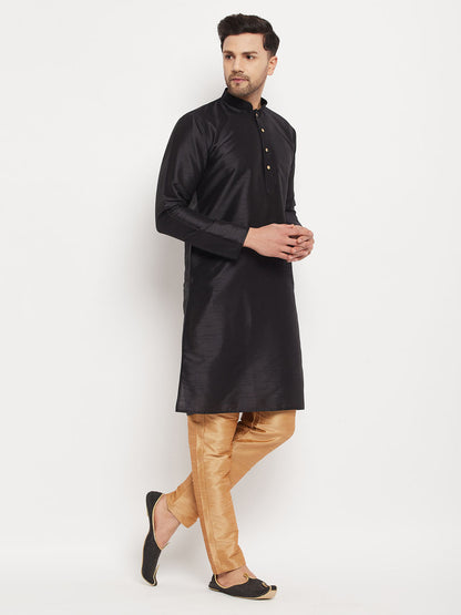 Men's Black Silk Blend Straight Kurta Pyjama Set