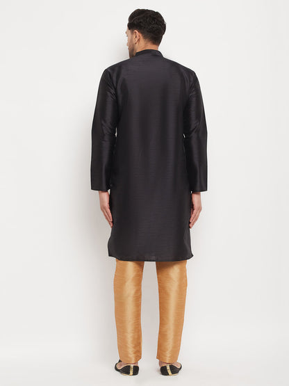 Men's Black Silk Blend Straight Kurta Pyjama Set