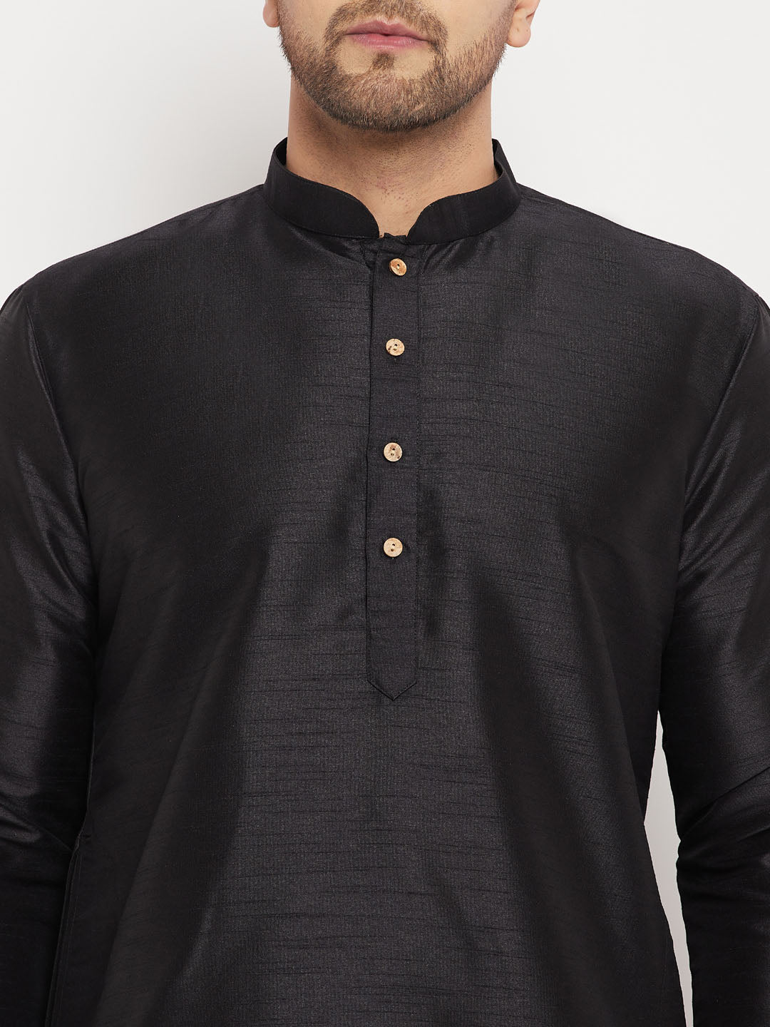Men's Black Silk Blend Straight Kurta Pyjama Set