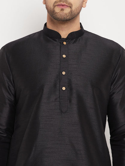 Men's Black Silk Blend Straight Kurta Pyjama Set