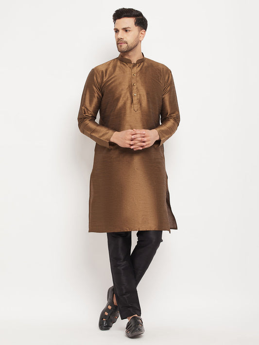 Men's Coffee Silk Blend Straight Kurta Pyjama Set