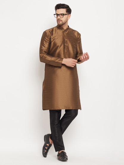 Men's Coffee Silk Blend Straight Kurta Pyjama Set