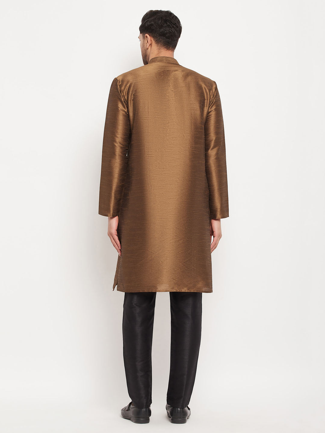 Men's Coffee Silk Blend Straight Kurta Pyjama Set