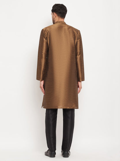 Men's Coffee Silk Blend Straight Kurta Pyjama Set