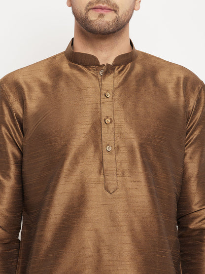 Men's Coffee Silk Blend Straight Kurta Pyjama Set