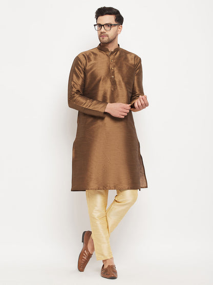 Men's Coffee Silk Blend Straight Kurta Pyjama Set