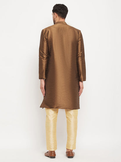 Men's Coffee Silk Blend Straight Kurta Pyjama Set