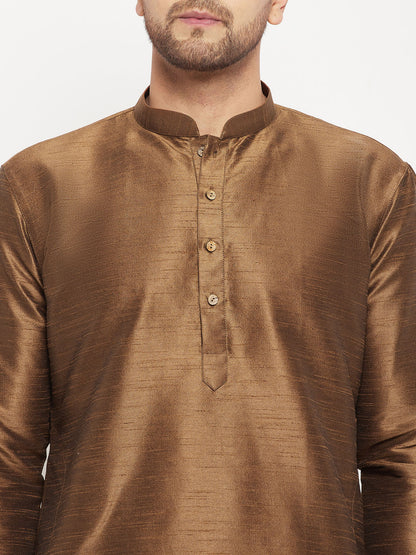 Men's Coffee Silk Blend Straight Kurta Pyjama Set