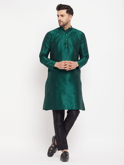 Men's Green Silk Blend Straight Kurta Pyjama Set