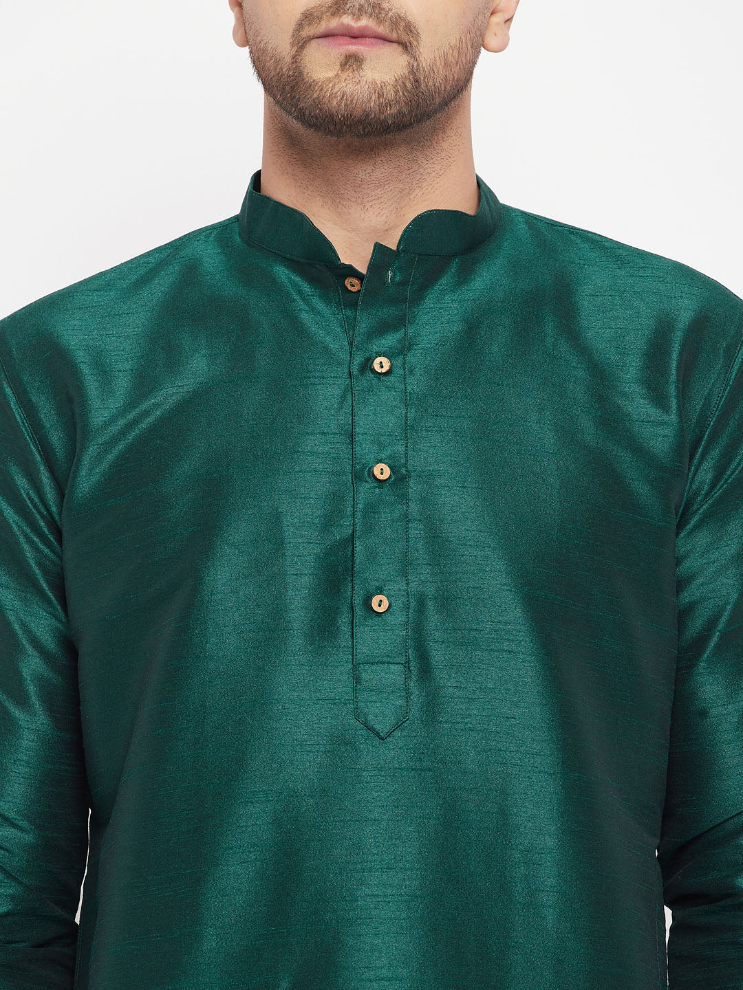 Men's Green Silk Blend Straight Kurta Pyjama Set