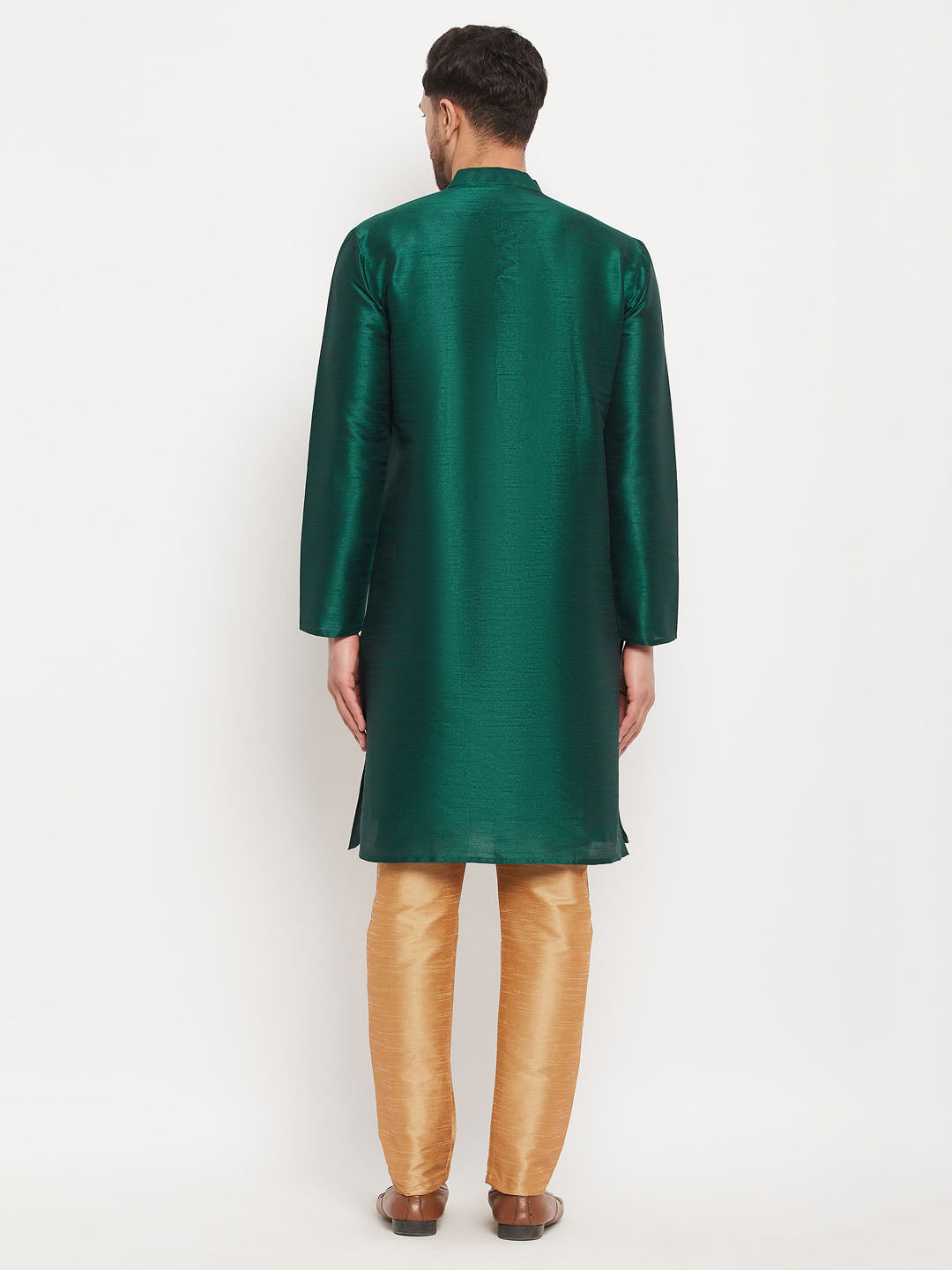 Men's Green Silk Blend Straight Kurta Pyjama Set