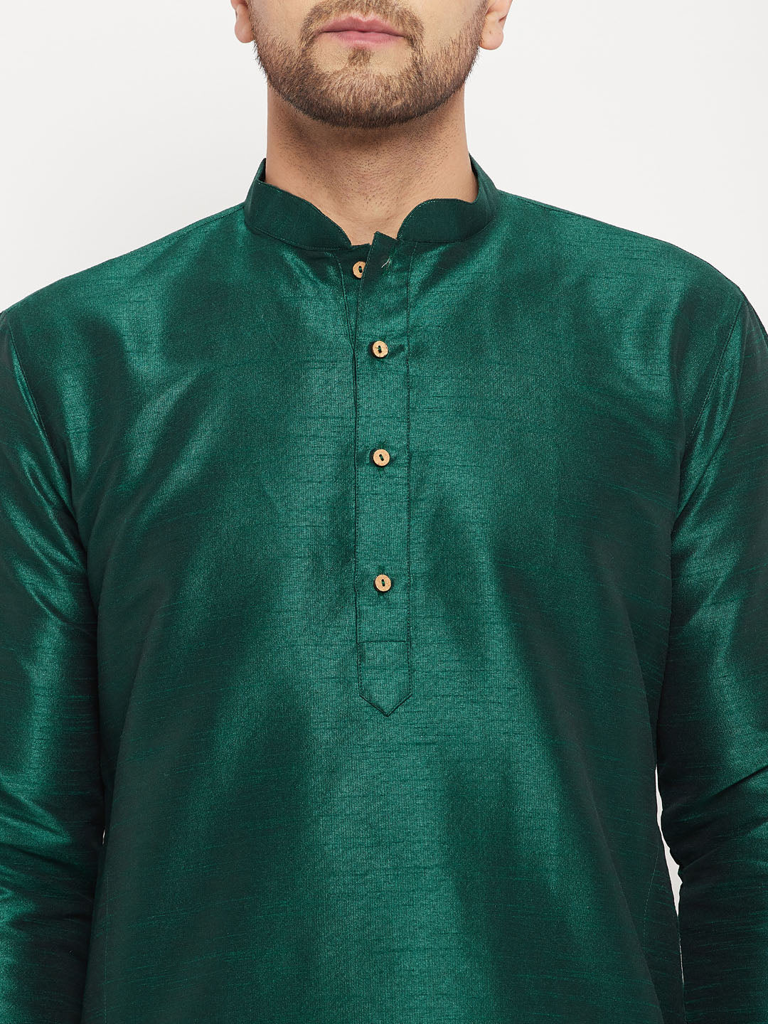 Men's Green Silk Blend Straight Kurta Pyjama Set