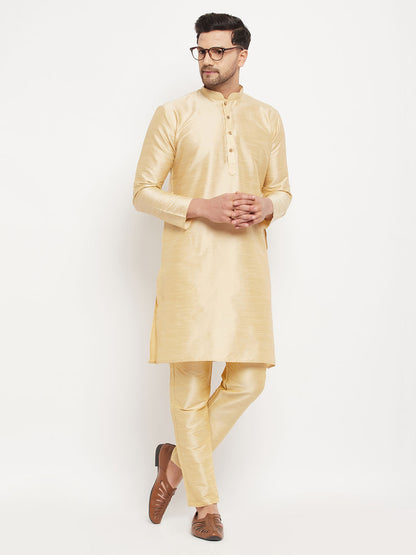 Men's Gold Silk Blend Straight Kurta Pyjama Set