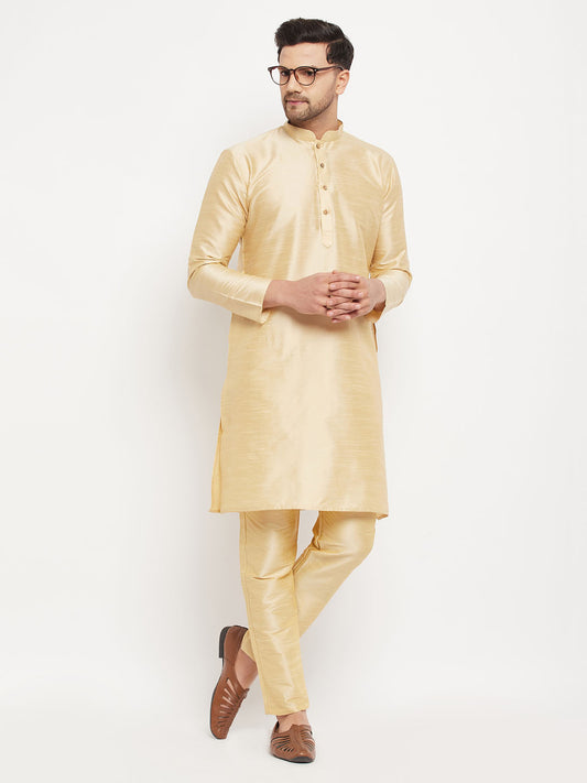 Men's Gold Silk Blend Straight Kurta Pyjama Set