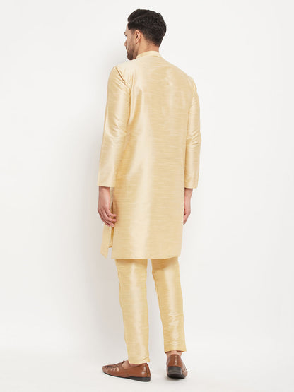 Men's Gold Silk Blend Straight Kurta Pyjama Set