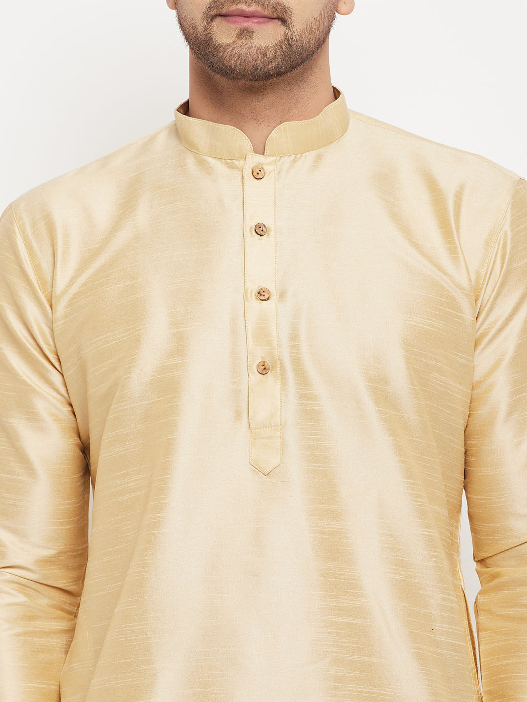 Men's Gold Silk Blend Straight Kurta Pyjama Set