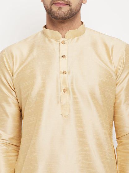 Men's Gold Silk Blend Straight Kurta Pyjama Set