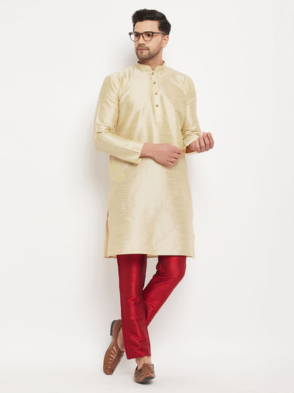 Men's Gold Silk Blend Straight Kurta Pyjama Set