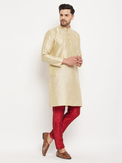 Men's Gold Silk Blend Straight Kurta Pyjama Set