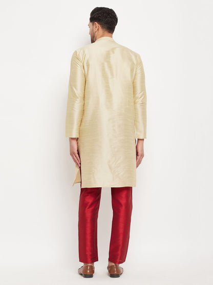 Men's Gold Silk Blend Straight Kurta Pyjama Set