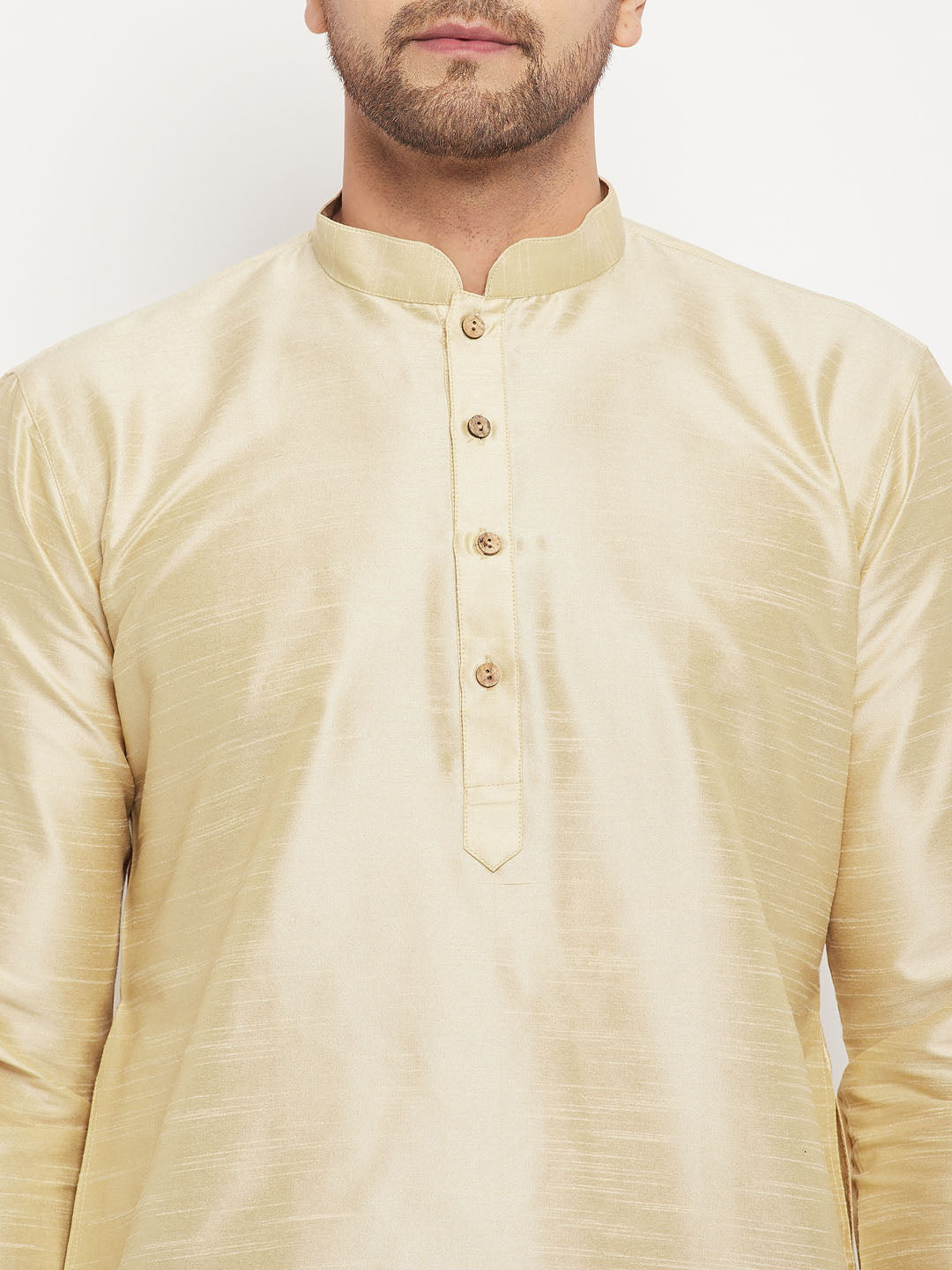 Men's Gold Silk Blend Straight Kurta Pyjama Set