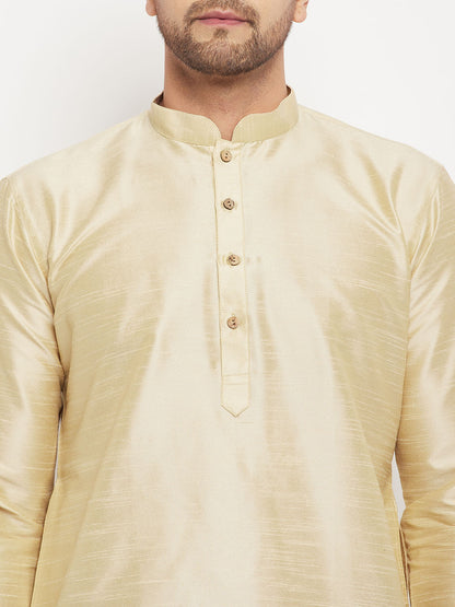 Men's Gold Silk Blend Straight Kurta Pyjama Set