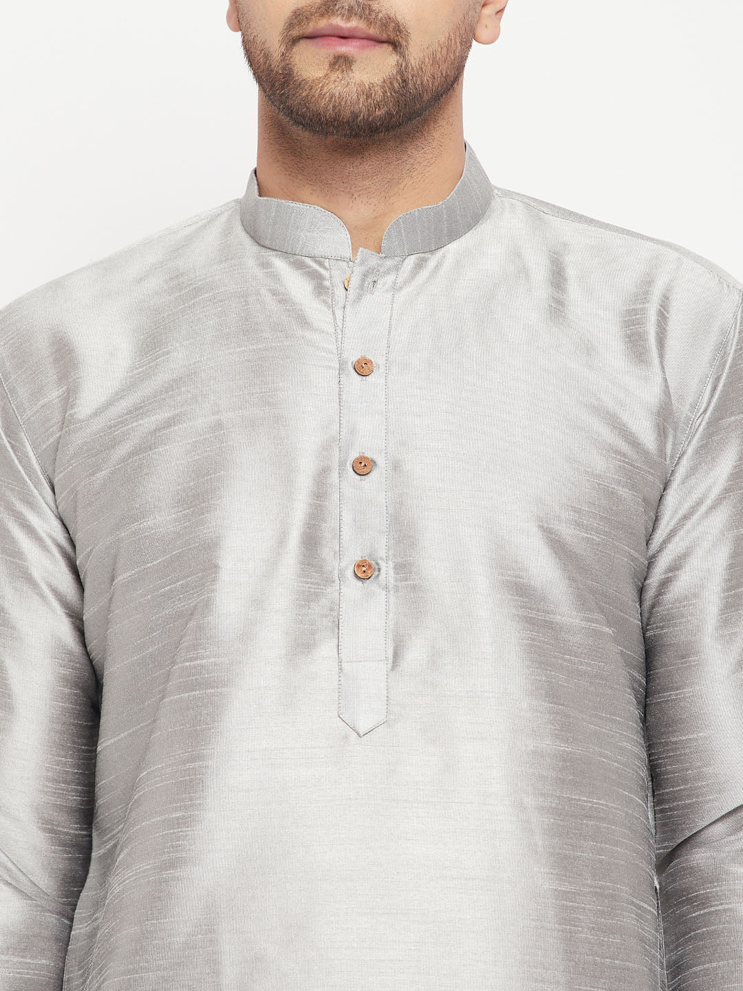 Men's Grey Silk Blend Straight Kurta Pyjama Set