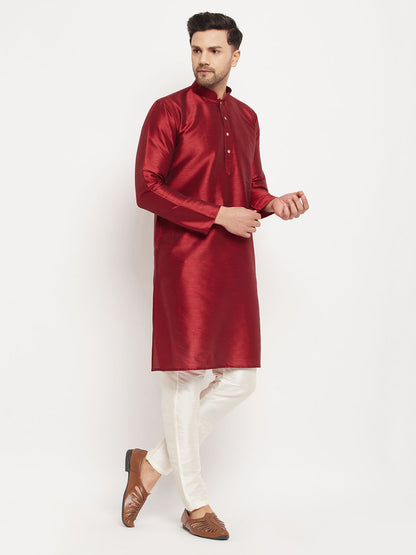 Men's Maroon Silk Blend Straight Kurta Pyjama Set
